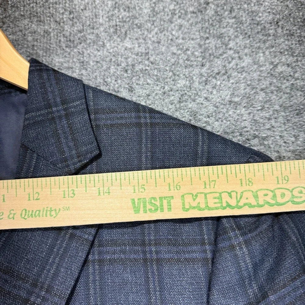 Johnston & Murphy Plaid Blazer Sport Coat Mens M Blue Grey 100% Wool 2-Button